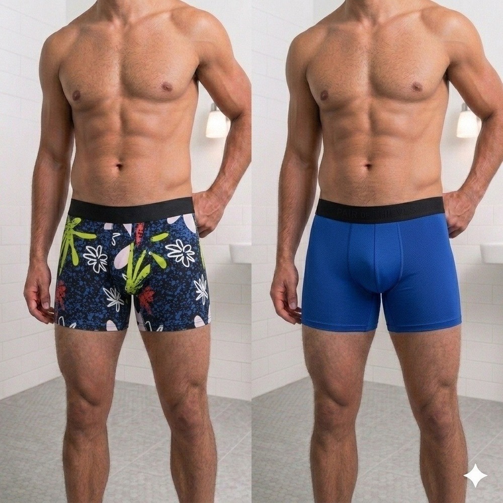 Pair of Thieves Hustle Boxer Briefs Medium Blue Floral NEW 2 Pack Quick Dry
